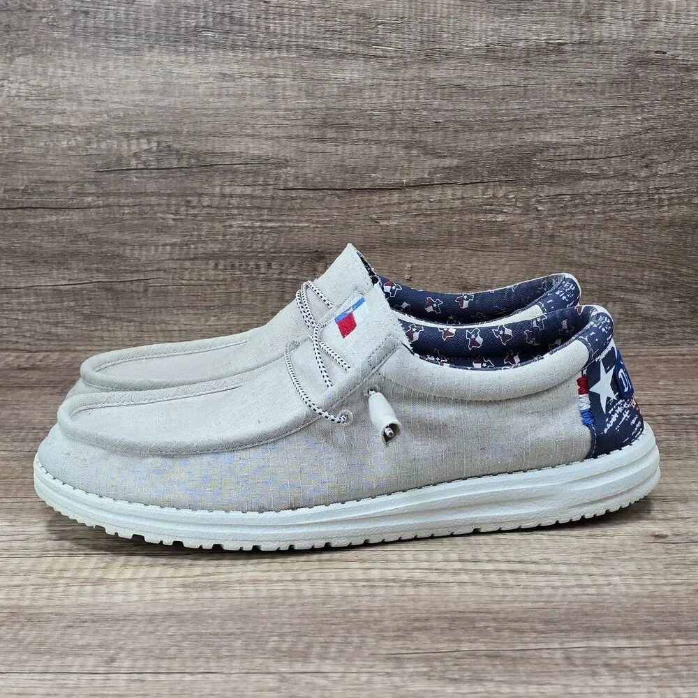 Hey Dude Wally Texas Canvas Men's Size 15 Off White Slip On Shoes (40380)